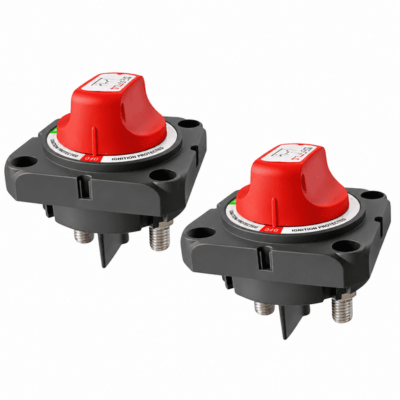SEAFLO 300A Battery Disconnect Switch 12V/24V/48V Heavy-Duty Isolator Switch, Single Circuit ON/Off, IP66 Waterproof, Auto, Marine, Boat, RV, Car, ATV, CE & RoHS Certified (On/Off w/No-Cover|2-Pack)
