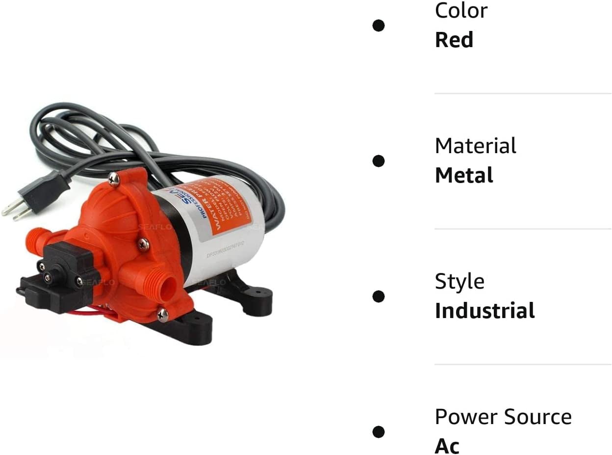 SEAFLO 33Series Industrial Water Pressure Pump w/Power Plug for Wall Outlet 115VAC, 3.3 GPM