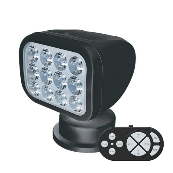SEAFLO 360 Rotating Remote Control LED Searchlight, 10-30V, Auto-Reset, IP66 Waterproof, Marine Spotlight for Boats, Truck, Vehicles, CE & Rohs Certified (Wireless Remote/Black//Warm Light 2700K)