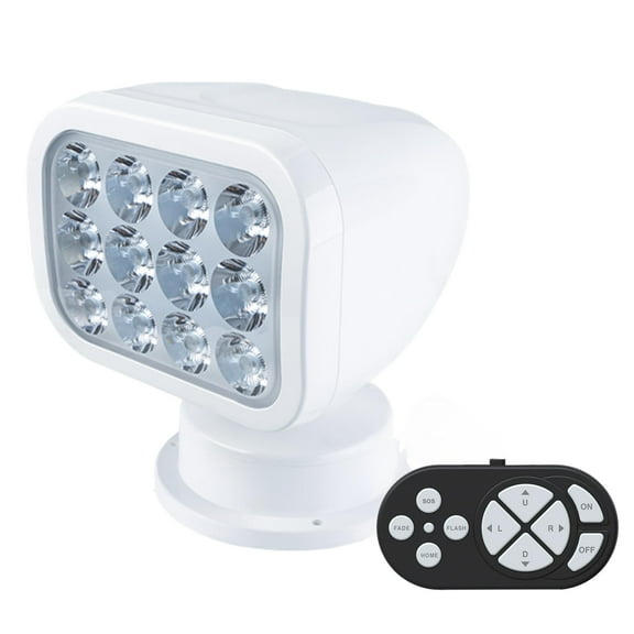 SEAFLO 360 Rotating Remote Control LED Searchlight, 10-30V, Auto-Reset, IP66 Waterproof, Marine Spotlight for Boats, Truck, Vehicles, CE & Rohs Certified (Wireless Remote/White//Warm Light 2700K)