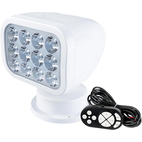SEAFLO 360 Rotating Remote Control LED Searchlight -High-Performance Marine Light for Boats, Vehicles, and Outdoor Use (White Housing/White Light 5500K)