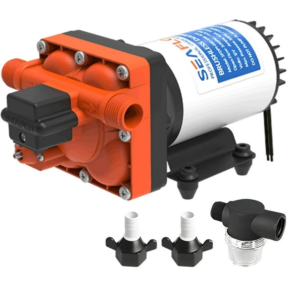 SEAFLO 42W Series Brushless Automatic Demand Diaphragm Pump 12V, 4.0 GPM (15.1 LPM), 55 PSI | Self-Priming, Run Dry Safe, Overload Protection, Ideal for Cleaning, Bathroom, and Rear Service Support