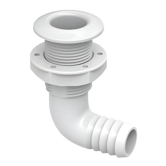 SEAFLO 5/8" 90° Angled Thru Hull Through-Hull Fitting with Built-in-Check Valve – Anti-Corrosion and Ultra-Durable for Marine, Boat, Yacht, RV, Truck - 4-Year Warranty! (5/8", White, 1-Pack)