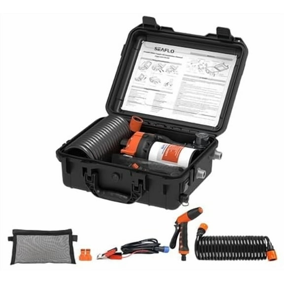 SEAFLO 56 Series Portable Washdown Pump Kit - 12V, 5.0 GPM, 70 PSI, IPX6 Waterproof, 16.4' UV-Protected Hose | For Marine, RV, and Outdoor Applications | 4-Year Warranty