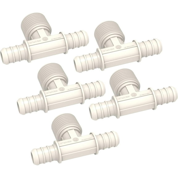 SEAFLO Plastic PEX Pipe Coupling Fitting Tee Style 1/2"-14 MNPT x 1/2" Barb x 1/2" Barb Compatible with PEX or PE-RT Pipe, Corrosion Resistant (5-Pack)