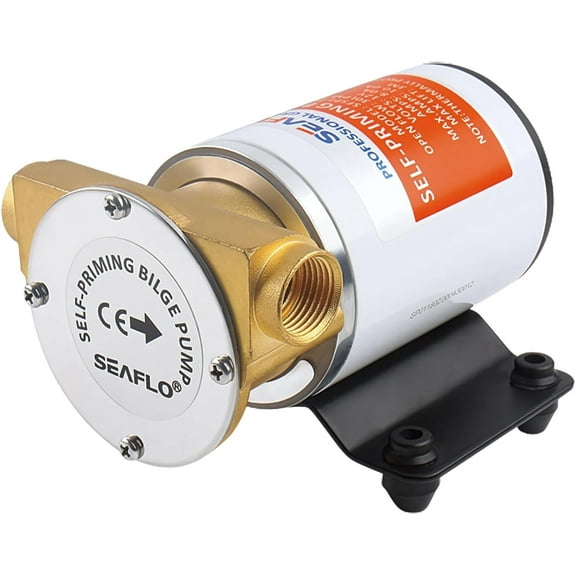SEAFLO Self-Priming Impeller Bilge Pump - 12V DC, 8 GPM, 1/2-Inch FNPT Ports, Marine-Grade Bronze Head, Thermally Protected, Reversible Flow, Quiet Efficient Motor for Bilge Water Drainage