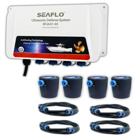 SEAFLO Ultrasonic Hull Defense System Prevents Barnacle & Algae Growth, Fully Automated 24/7 Protection, Protects Hull, Drives & Running Gear, Covers 800 sq.ft – 4-Year Warranty (4-Transducer System)