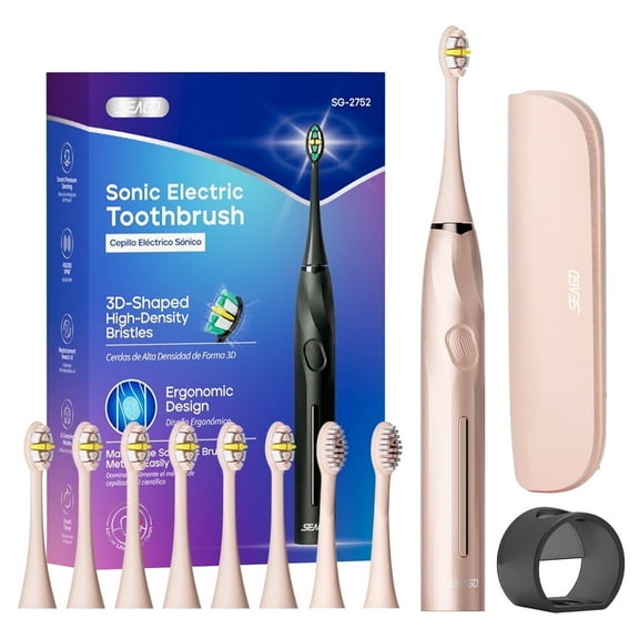 Seago Sonic Power Toothbrush, Rechargeable Electric Toothbrush with Pressure Sensor, 8 Soft Bristle Heads,5 Modes, Pink SG-2752