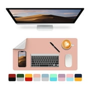 SEAKOS Desk Pad Protector,PU Leather Dual Side Mouse Pad, 27.5" x 13.8" ,Non-Slip and Waterproof Writing Mat(Pink + Gray)