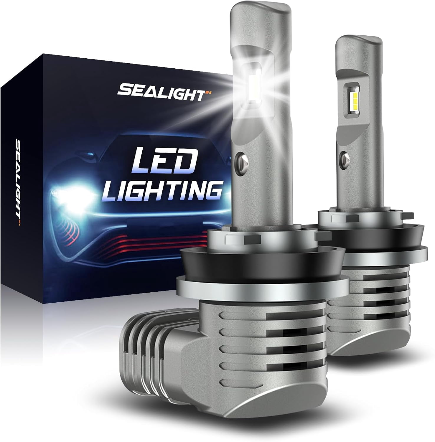 SEALIGHT H11 LED Headlight Bulb, 60000LM 900% Super Brighter, 6500K Hi/Low Beam, With 25000RPM Cooling Fan, 60000HRS+ Lifespan, Pack of 2