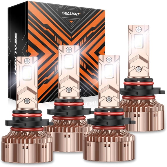 SEALIGHT X6S 9005/HB3 9006/HB4 Bulbs Combo, 900% 80000LM Ultra-Bright 9006 9005 Powersports Headlights, 60000+ Hrs HB3 HB4 Lighting Bulb with Cooling Fan, Easy Plug and Play, Pack of 4