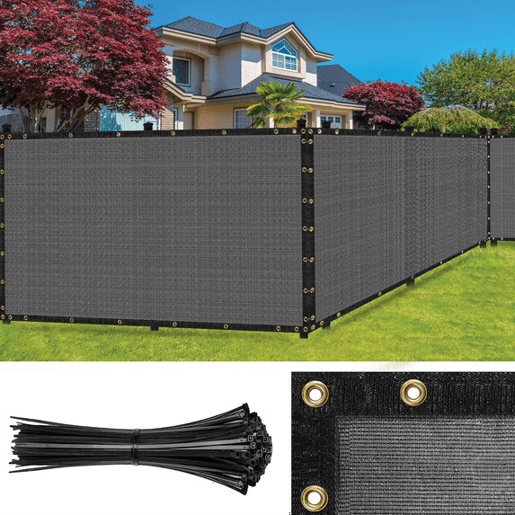SEALTECH Ultra Heavy Duty 200 GSM Privacy Fence Screen – Non-Recycled Polyethylene Mesh Shade Net with Bindings & Rustproof Grommets - 90% + Blockage Includes Cable Zip Ties. (Grey 4'X10')