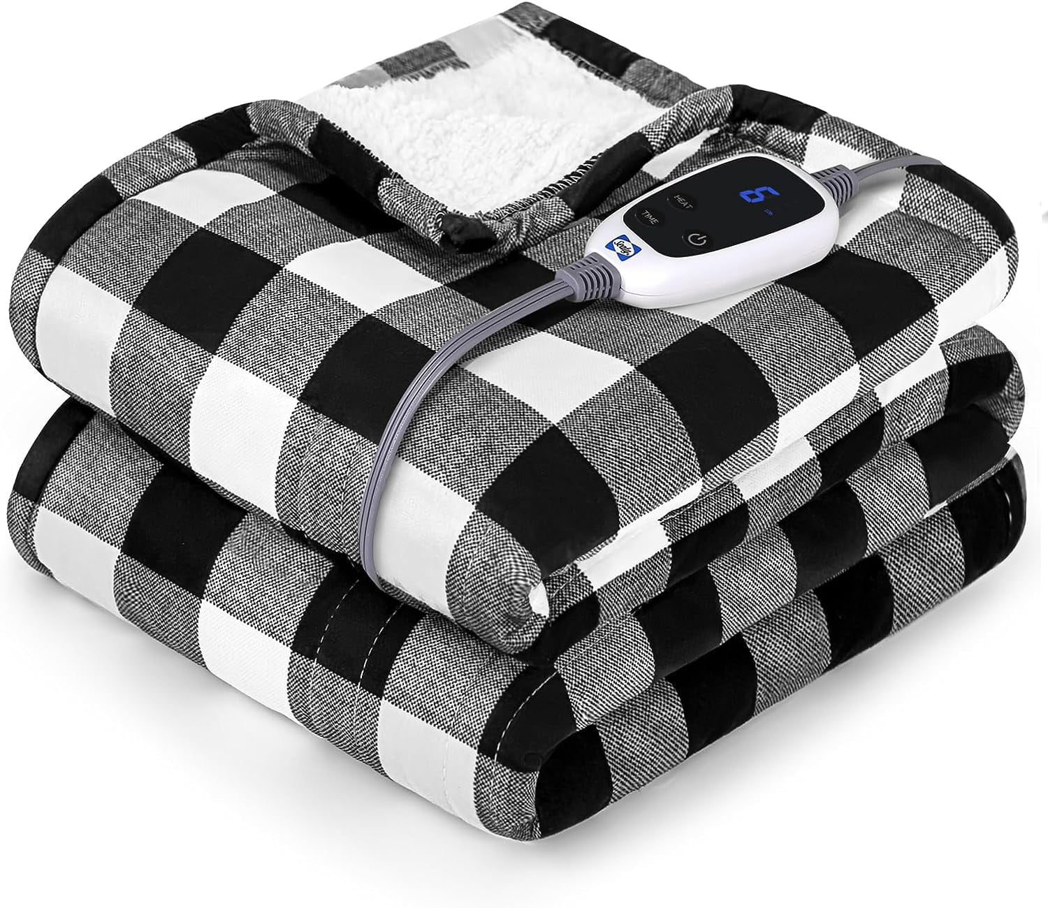 SEALY Electric Blanket Twin Size, Plaid Short Plush & Sherpa Electric