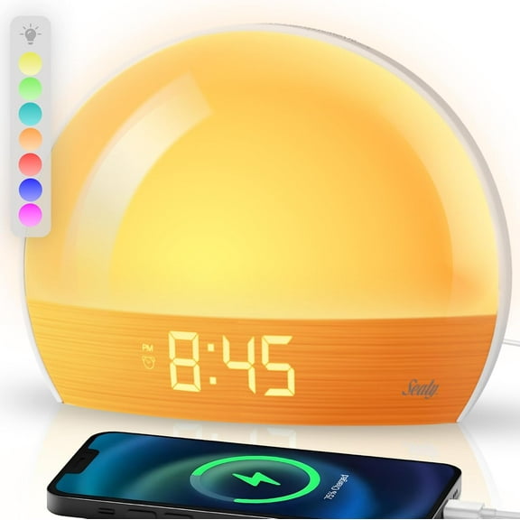 Sealy Wake Up Light Sunrise Alarm Clock with Temperature, 7 Multicolor LED Mood Lights