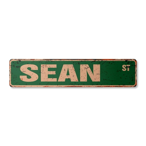 SEAN Vintage Aluminum Street Sign Childrens Name Room Metal Sign rustic metal tin | Indoor/Outdoor | 18" Wide