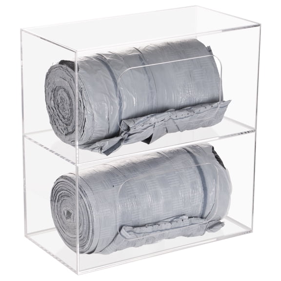 SEANADO Trash Bag Dispenser Roll Holder, 2 Compartment Wall Mount Acrylic Kitchen Double Side Loaded Organizer Storage Box Holder for Garbage Bag Grocery Bag Plastic Bag(10.4 x 5.5 x 11inches)