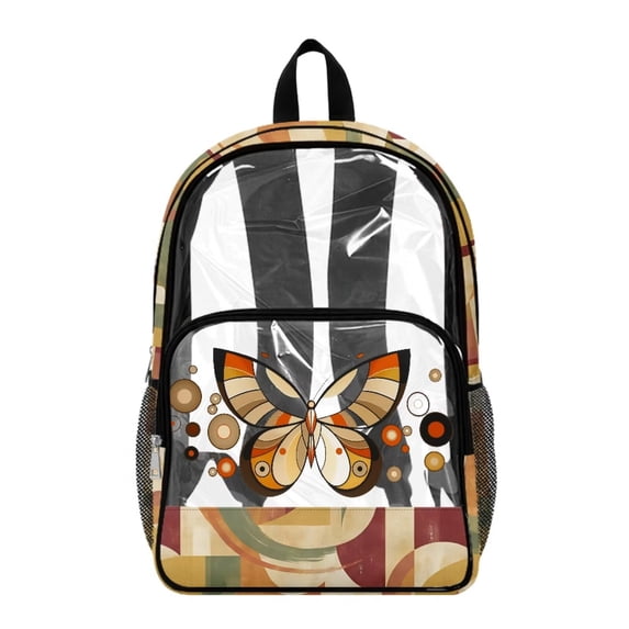 SEANATIVE 17 Inches Clear Backpack for Teens Kids Transparent Bookbag See Through School Bag PVC Heavy Duty Daypack with Adjustable Straps, Abstract Butterfly Pattern