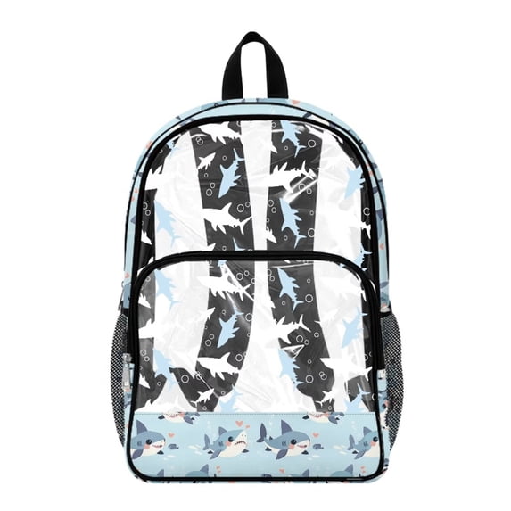 SEANATIVE 17 Inches Clear Backpack for Teens Kids Transparent Bookbag See Through School Bag PVC Heavy Duty Daypack with Adjustable Straps, Shark Bubble Heart-shaped Blue