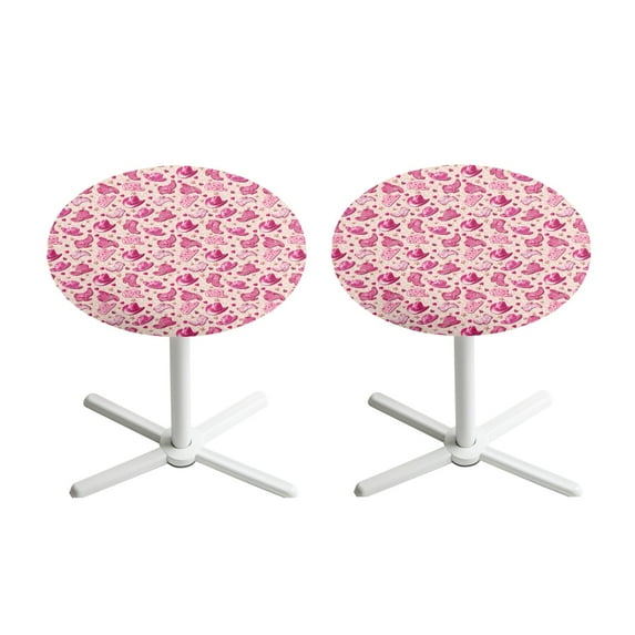 SEANATIVE 2 PCS Round Tablecloths 24 Inch Cocktail Table Topper Cap Decorative Bar Table Covers with Elastic Edged for Indoor Outdoor Parties, Cowboy Hat Boots Love Valentine's Day Pink