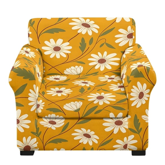 SEANATIVE 2 Piece Stretch Armchair Sofa Slipcover Stain-resistant Couch Cover Removable Washable Non-Slip Chair Cover for Indoor Living Room Decoration, Daisy Yellow-Orange