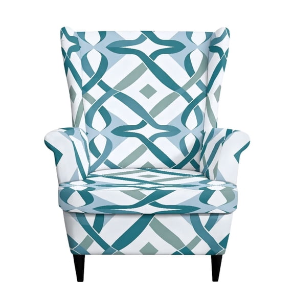 SEANATIVE 2-Piece Wingback Chair Slipcover Soft Stretch Non-Slip Armchair Cover Machine Washable Wear-resistant Furniture Protector for Living Room Decor, Abstract Geometric Print Blue Teal