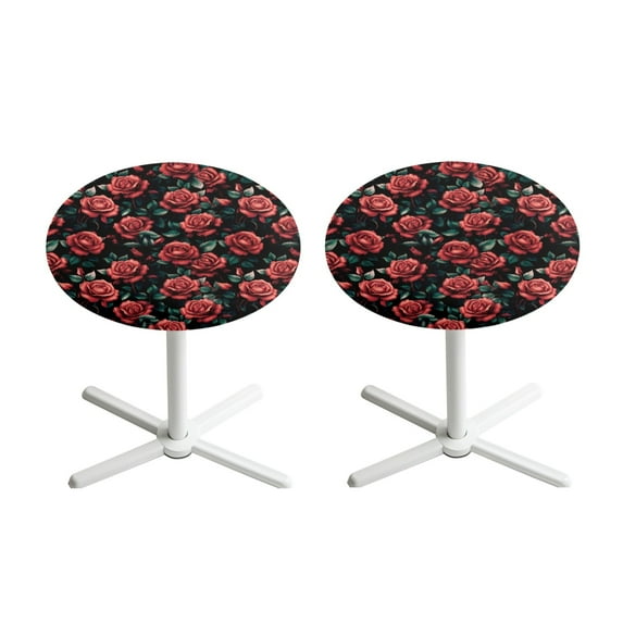 SEANATIVE 2 Pieces Round Cocktail Tablecloths with Elastic Edges Stylish Table Covers Washable Table Topper Cap for Round Cocktail Tables for Banquets Bars 24 x 24 Inch, Red Rose Print