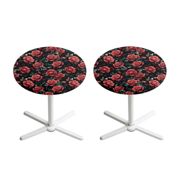 SEANATIVE 2 Pieces Round Cocktail Tablecloths with Elastic Edges Stylish Table Covers Washable Table Topper Cap for Round Cocktail Tables for Banquets Bars 24 x 24 Inch, Red Rose Print