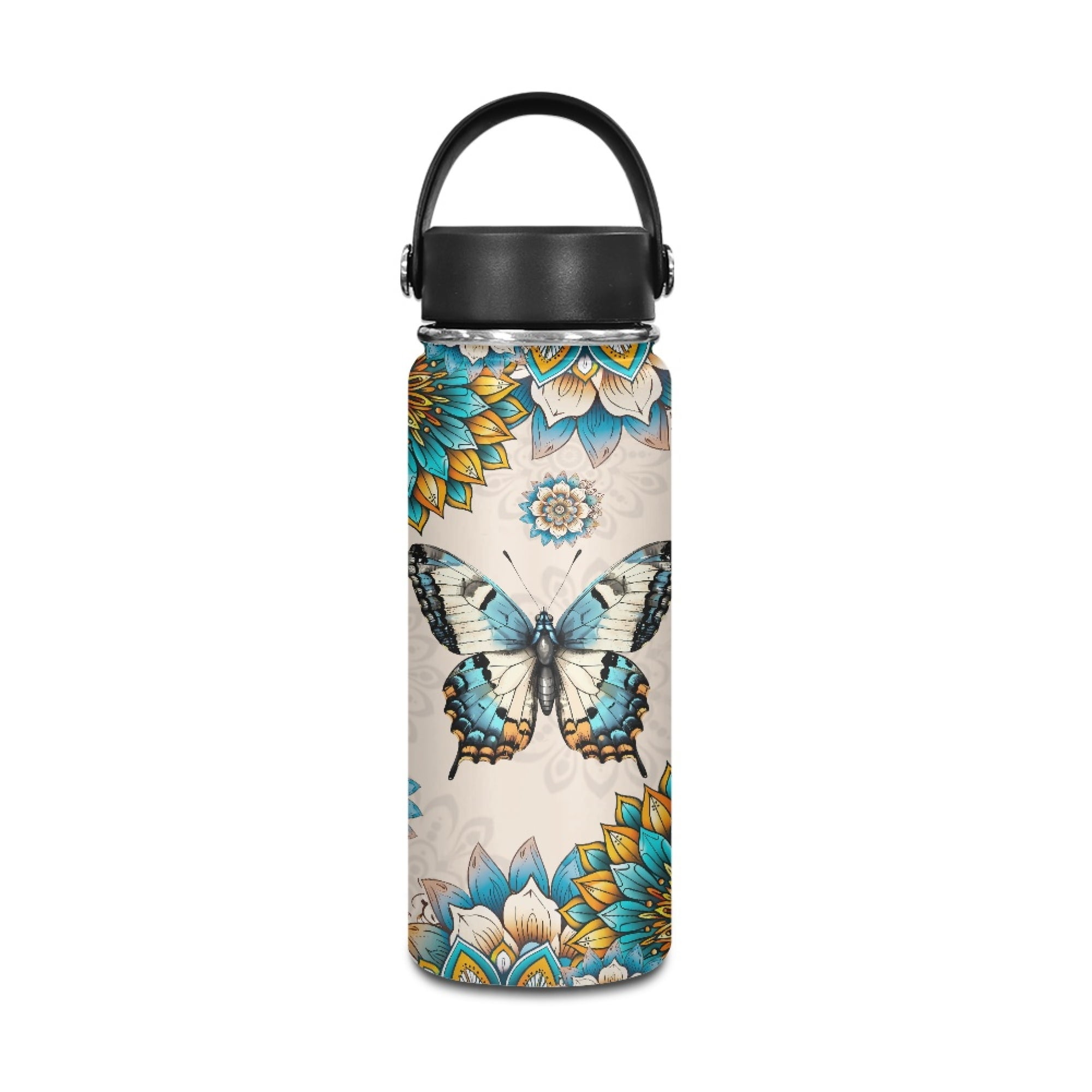 SEANATIVE 20oz Insulated Water Bottle Boho Mandala Butterfly Stainless Steel Double-Walled Canteen for Cold Drinks for Hot Beverages Vacuum Insulated Reusable Bottle
