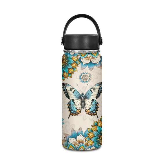 SEANATIVE 20oz Insulated Water Bottle Boho Mandala Butterfly Stainless Steel Double-Walled Canteen for Cold Drinks for Hot Beverages Vacuum Insulated Reusable Bottle