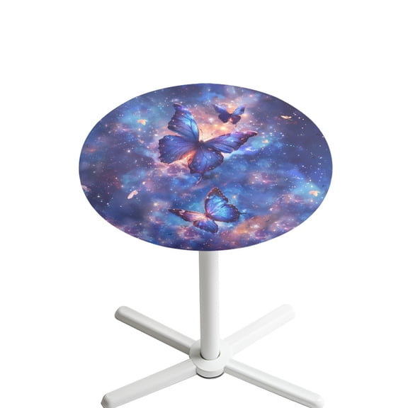 SEANATIVE 24'' Diameter Round Cocktail Table Top Covers with Elastic Edge Stain-resistant Round Highboy Tablecloths for Indoor Outdoor Events Parties, Butterfly Galaxy Blue