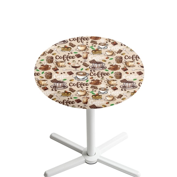 SEANATIVE 24'' Diameter Round Table Topper Cap Decorative Cocktail Tablecloth with Elastic Edge Cocktail Table Topper Covers Stain-resistant Table Decor, Latte Coffee Bean Chocolate Sugar Cube