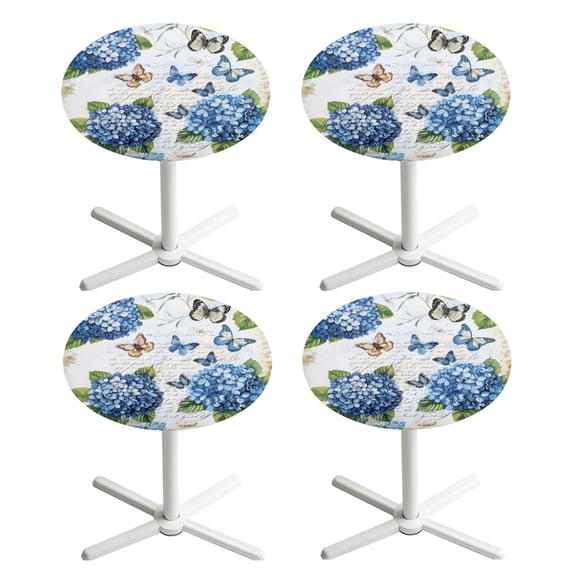 SEANATIVE 24'' Diameter Round Table Topper Cap Set of 4 Decorative Cocktail Tablecloth with Elastic Edge Cocktail Table Topper Covers Table Decor, Blue Hydrangea Butterfly Letter Print