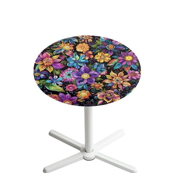 SEANATIVE 24 Inch Cocktail Table Topper Cap Elastic Fit Round Highboy Table Covers Stretch Spandex Table Covers Elegant Table Decorations for Parties Bar, Bohemian Flower Print