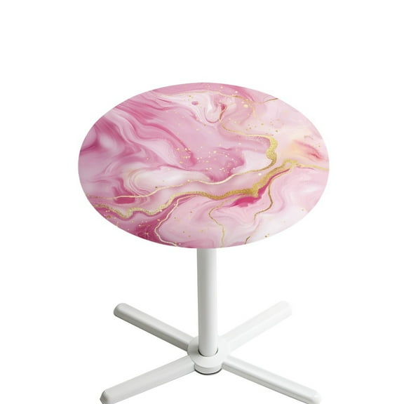SEANATIVE 24 Inch Cocktail Table Topper Cap Elastic Fit Round Highboy Table Covers Stretch Spandex Table Covers Elegant Table Decorations for Parties Bar, Marble Pink