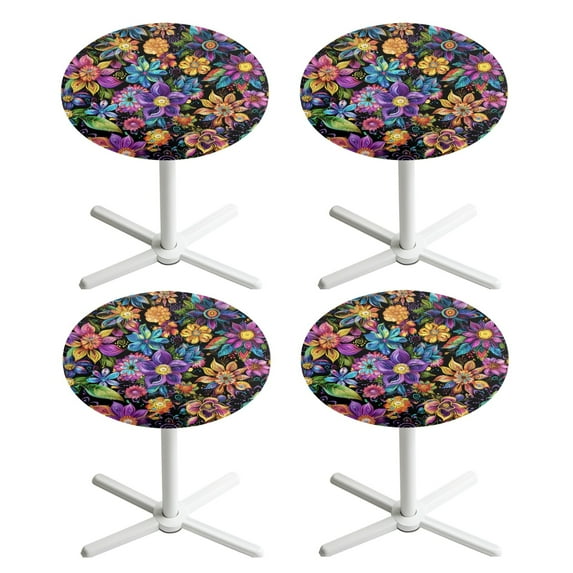 SEANATIVE 24 Inch Cocktail Table Topper Cap Pack of 4 Elastic Fit Round Highboy Table Covers Stretch Spandex Table Covers Elegant Table Decorations for Parties Bar, Bohemian Flower Print