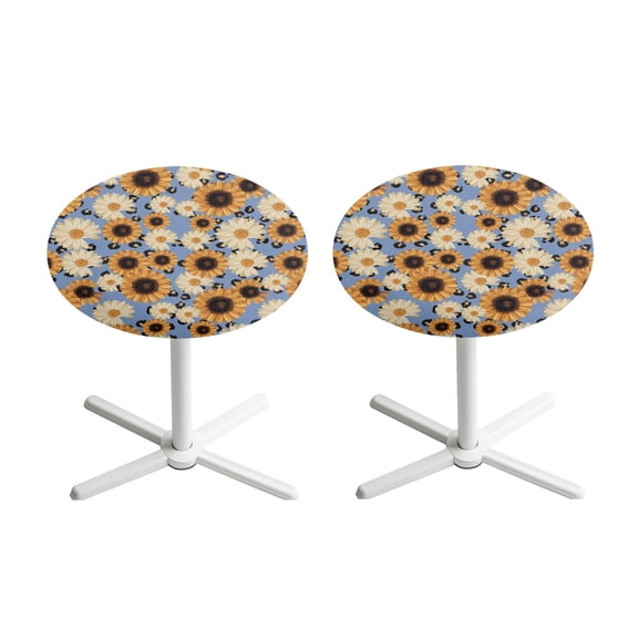 SEANATIVE 24 Inch Round Cocktail Table Covers Pack of 2 Stain-resistant Tablecloths Decorative Highboy Table Topper Cap with Elastic Edge for Banquet Party, Sunflower Leopard Print