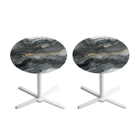 SEANATIVE 24 Inch Round Cocktail Tablecloth Set of 2 Washable Fitted Cocktail Table Cloth Easy to Clean Table Top Covers with Elastic Edge for Indoor Outdoor 24'' Diameter, Marble Black Golden