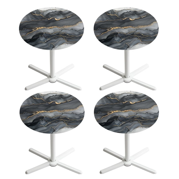 SEANATIVE 24 Inch Round Cocktail Tablecloth Set of 4 Washable Fitted Cocktail Table Cloth Easy to Clean Table Top Covers with Elastic Edge for Indoor Outdoor 24'' Diameter, Marble Black Golden