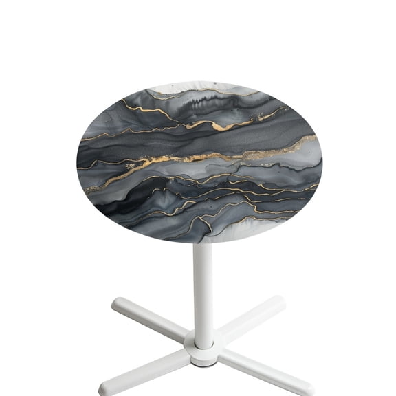 SEANATIVE 24 Inch Round Cocktail Tablecloth Washable Fitted Cocktail Table Cloth Easy to Clean Table Top Covers with Elastic Edge for Indoor Outdoor 24'' Diameter, Marble Black Golden