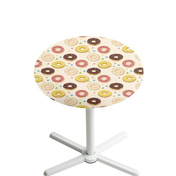SEANATIVE 24 Inch Round Cocktail Tablecloth Washable Fitted Cocktail Table Cloth Easy to Clean Table Top Covers with Elastic Edge for Indoor Outdoor 24'' Diameter, Donuts Love Star Pattern