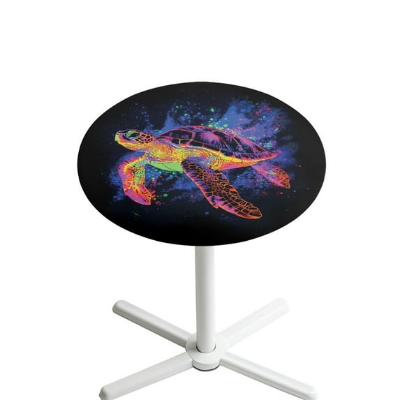 SEANATIVE 24 Inch Round Table Covers Stretch Fitted Cocktail Table Topper Cap Stain-Resistant Round Cocktail Tablecloths with Elastic Edged for Celebration Party, Colorful Sea Turtle Black