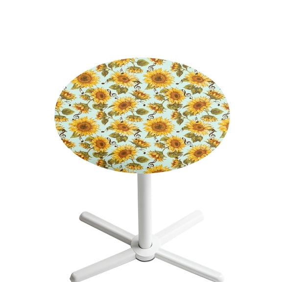 SEANATIVE 24 x 24 Inch Cocktail Table Cloth Spandex Stretch Round Table Covers Easy to Clean Fitted Cocktail Table Topper Cap for Birthday Party Bar Pub Tables, Sunflower Treble Clef Print
