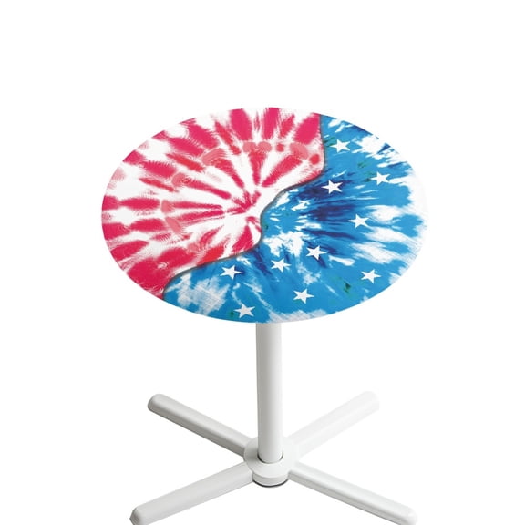 SEANATIVE 24 x 24 Inch Cocktail Table Cover Round Table Cloth Fitted Stretch Cocktail Tablecloth Decorative Table Topper Cap Protector for Party Wedding Bar Pub, Tie-Dye American Flag