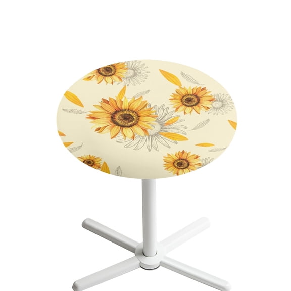 SEANATIVE 24 x 24 Inch Cocktail Table Cover Round Table Cloth Fitted Stretch Cocktail Tablecloth Decorative Table Topper Cap Protector for Party Wedding Bar Pub, Sunflower Beige