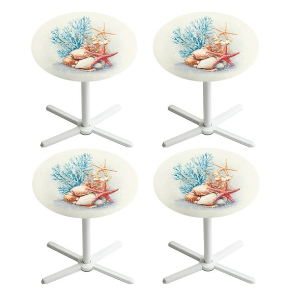SEANATIVE 24 x 24 Inch Cocktail Table Cover Set of 4 Stretchable Round Highboy Tablecloths High Top Table Cloths with Elastic Edge for Parties, Starfish Sea Shell Coral Print Creamy White