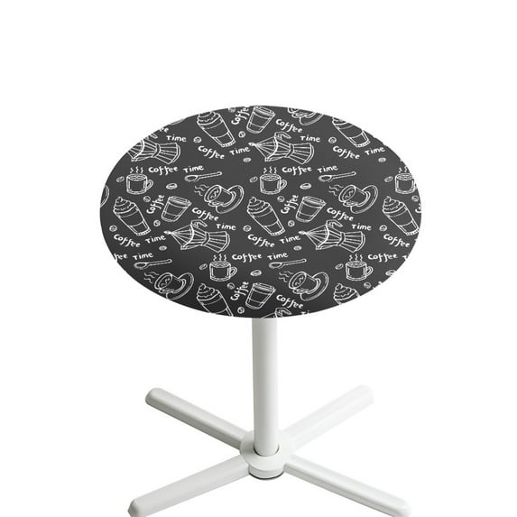 SEANATIVE 24 x 24 Inch Cocktail Table Topper Covers Small Round Table Cloth with Elastic Fit Washable Table Cloth Decorative Table Topper for Bar Pub Party, Mocha Pot Coffee Time Print