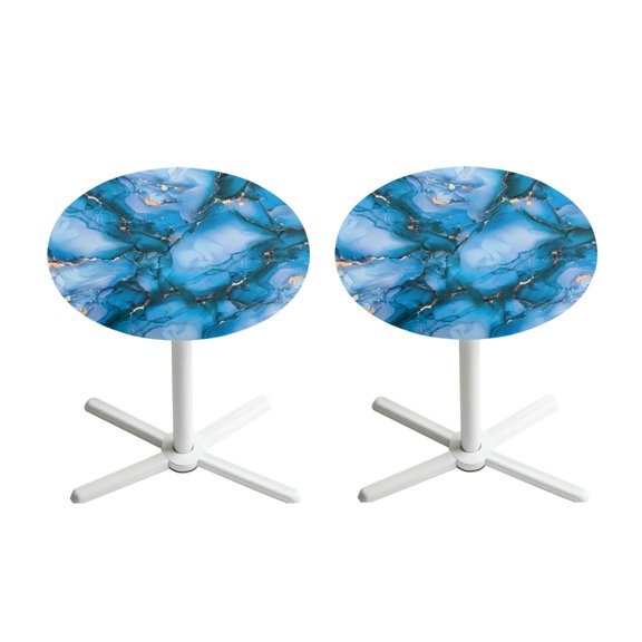 SEANATIVE 24 x 24 Inch Round Cocktail Table Covers Set of 2 Spandex Fitted Highboy Table Cloth with Elastic Edged High Top Table Decorations for Birthday Parties Gatherings, Marble Blue Gold