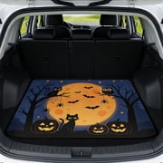 SEANATIVE 29" x 39" Car Trunk Mat All Weather Cargo Mat Universal Fit Cargo Liner Anti-Slip Backing Rear Cargo Mats Auto Interior Accessories for Halloween, Black Cat Owl Moon Bat Print
