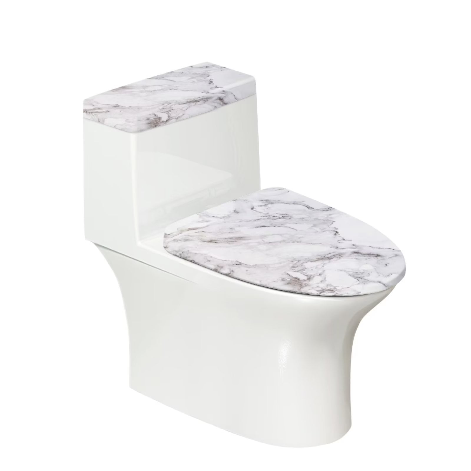 SEANATIVE 2pcs Toilet Lid Cover White Marble Stripes Easy to Install