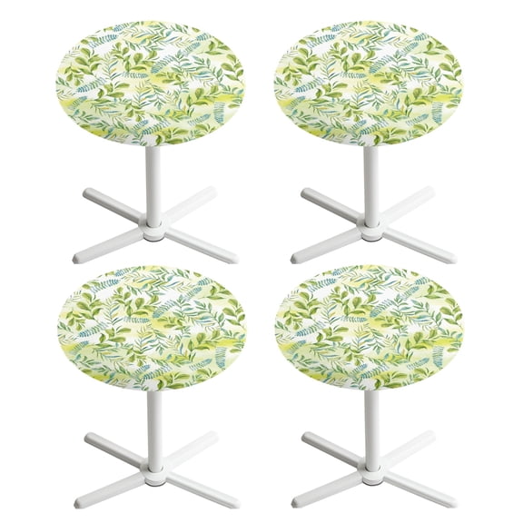 SEANATIVE 4 PCS Cocktail Table Cover Stretch Round Tablecloth with Elastic Edged High Top Table Covers Washable Spandex Round Table Topper Cap 24'' Diameter, Green Leaves